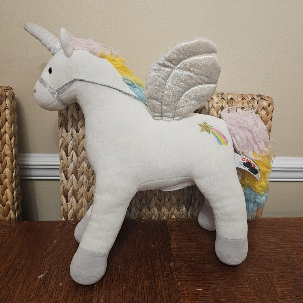 GUND Unicorn Pegasus Plush Stuffed Animal Toy Medium White‎ Wings Cute NO SOUND
